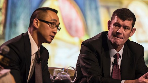 Billionaire Lawrence Ho, chief executive officer and co-chairman of Melco Crown Entertainment, left, with James Packer.