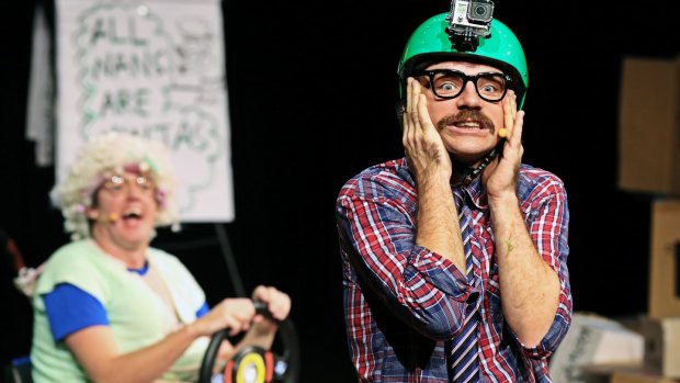 Matt Kelly, left, and Richard Higgins, with moustache,  performing as The Listies.