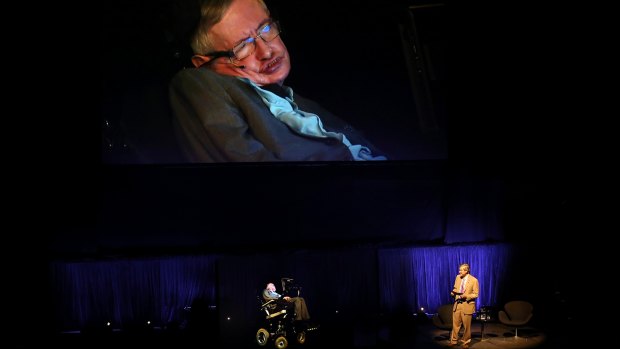 Stephen Hawking appears at the Sydney Opera House, via hologram, earlier this year.