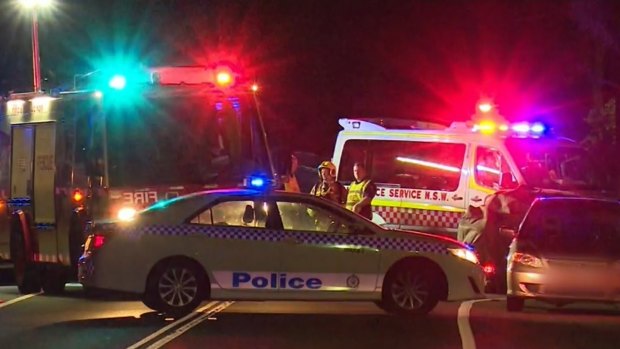 Police and ambulances at the scene of the accident on Thursday night. 