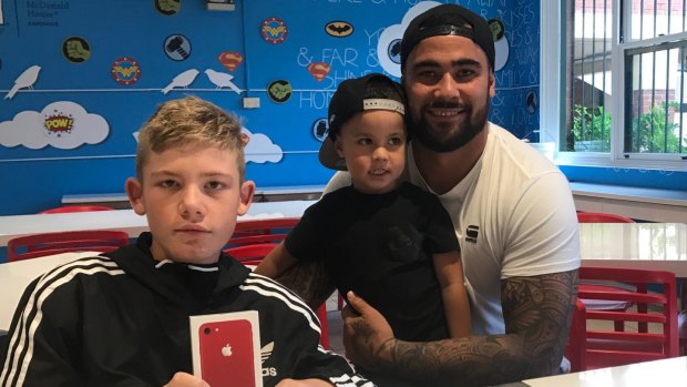 NSW Blues prop Andrew Fifita with Eli Chatfield, far left.