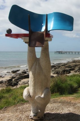 Works such as The Wild Card # 6 (polar) by Louise Paramor feature on the foreshore at the Lorne Sculpture Biennale.