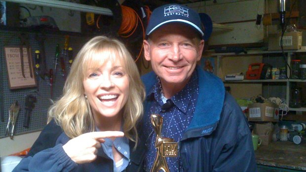 Cinematographer Louis Irving with New Zealand actor Rebecca Gibney.