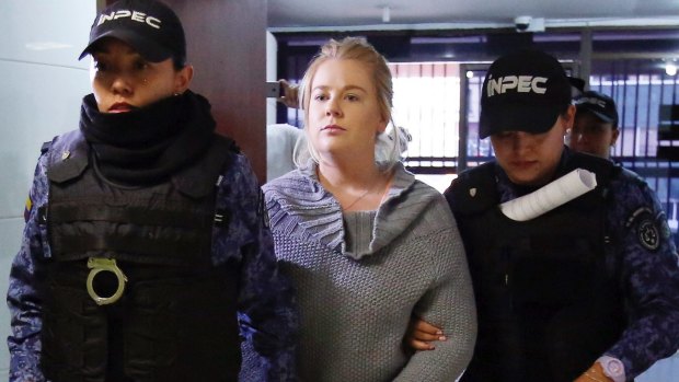 Cassandra Sainsbury arrives for a court hearing in Bogota in July.