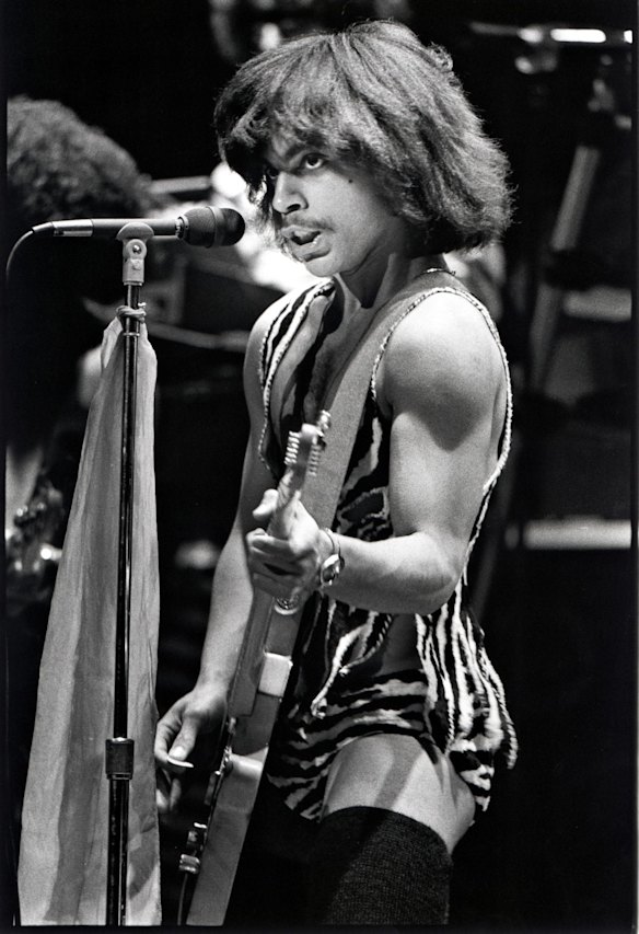 Prince performs in downtown Minneapolis in 1980. 