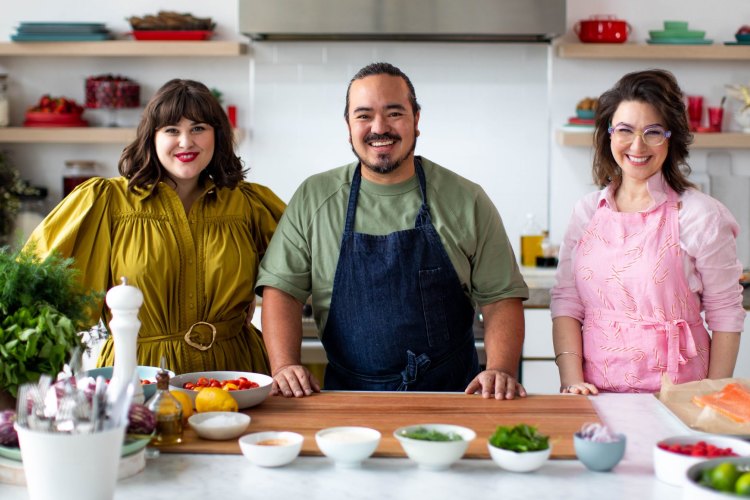 Julia Busuttil Nishimura, Adam Liaw and Alice Zaslavsky star in Good Food Christmas.