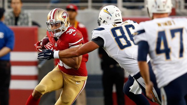 'Turning defenders into pancakes': Jarryd Hayne has made impressive gains against the San Diego Chargers on Friday.