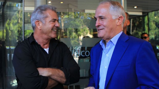 Mel Gibson at the opening of the new NIDA Graduate School with Prime Minister Malcolm Turnbull in December.