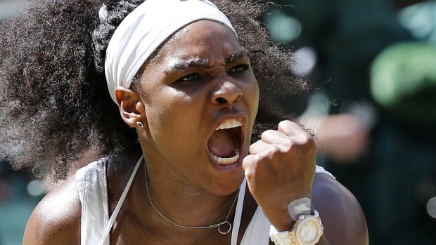 Take that: Serena Williams is pumped up after winning a point.