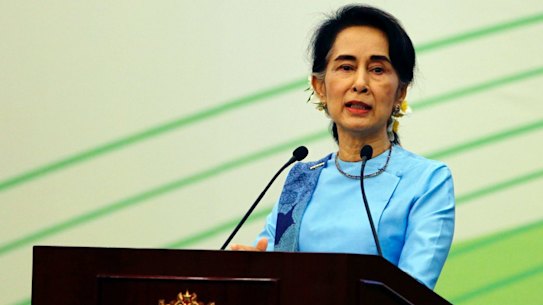 Unde pressure: Myanmar Foreign Minister and de-facto leader Aung San Suu Kyi last week.