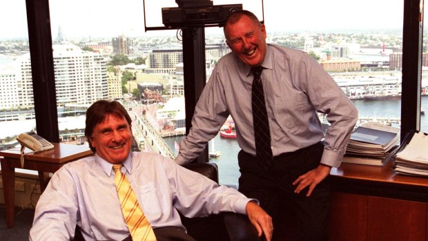 Forced sale of 2CH: Macquarie Media's executive chairman Russell Tate with John Singleton.
