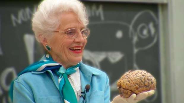 Marian Diamond during a lecture about the human brain.  