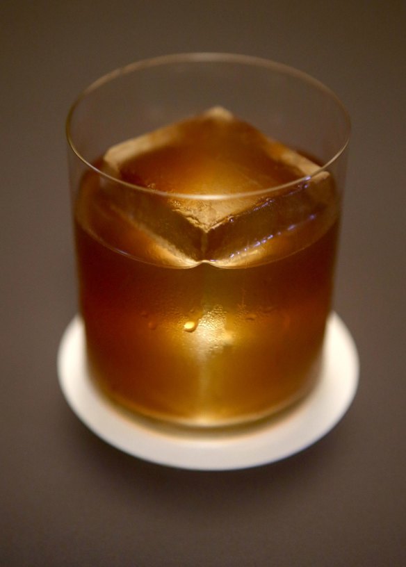Chai-infused tequila over "magic ice" from Navy Strength.