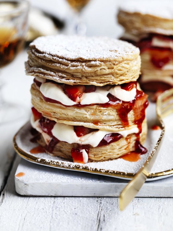 Simple dessert: Strawberries and cream millefeuille.