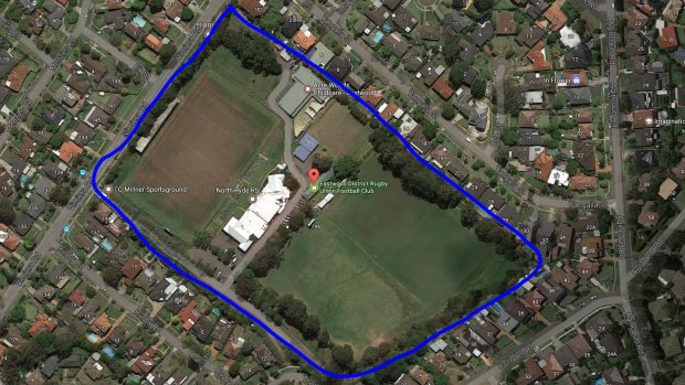 TG Millner Field: The blue line indicates the area of land owned by the Eastwood Rugby Club which it is proposing to sell.