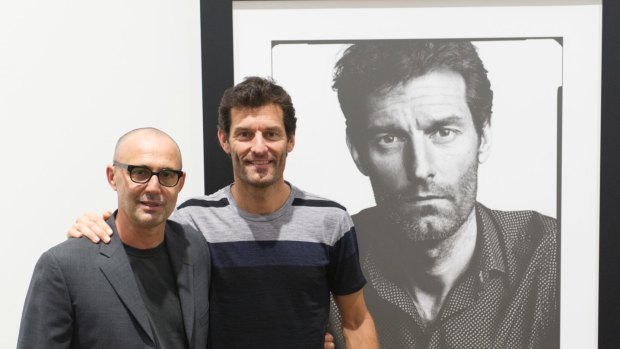 Mark Webber with photographer Gino Zardo in front of their portrait.