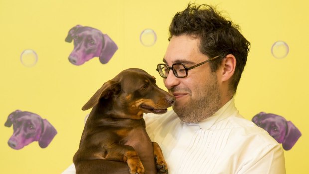 Artist David Capra and his dog, Teena. 