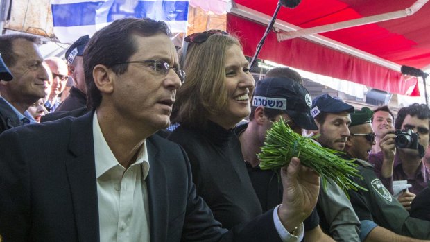Labour Party leader Isaac Herzog and running mate Tzipi Livni in Tel Aviv.