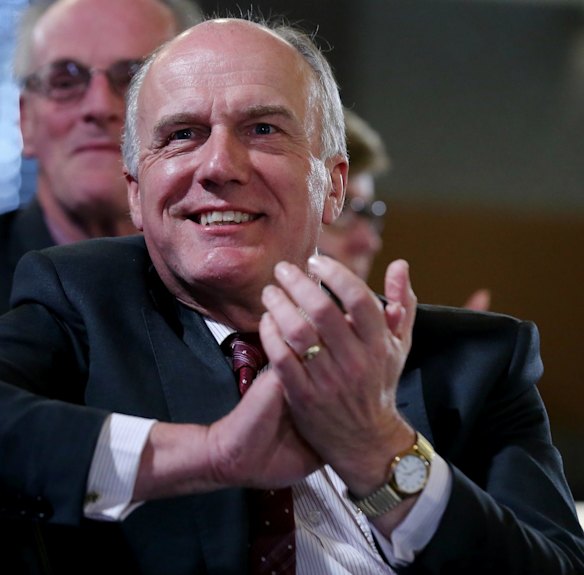 Senator Eric Abetz listening to Karina Okotel, vice-president of the federal Liberal Party on Wednesday.