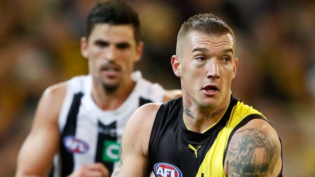 Dustin Martin sports a shiner during Richmond's class with Collingwood