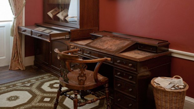 The library and writing room in the Charles Dickens Museum, London.