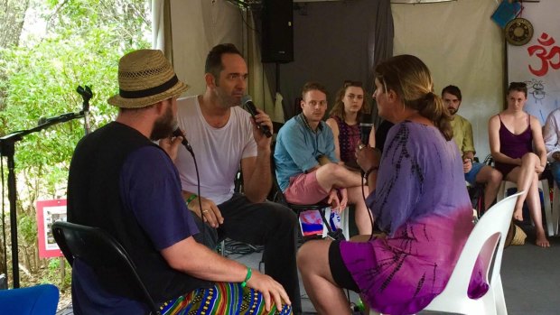 Darren Percival, AKA Mr Percival, takes a vocal workshop at Woodford Folk Festival.