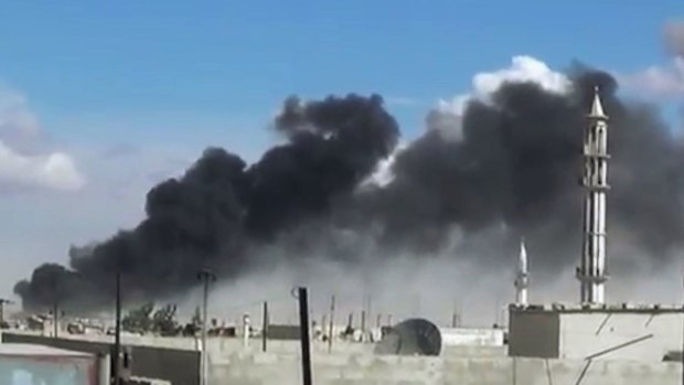 Smoke rises in the Homs province in western Syria after Russian military jets carry out air strikes.