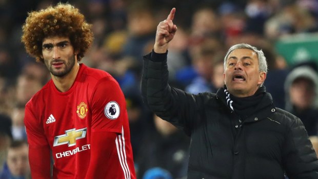 Mourinho brings on Marouane Fellani, who would shortly give away the penalty that let Everton level the score.