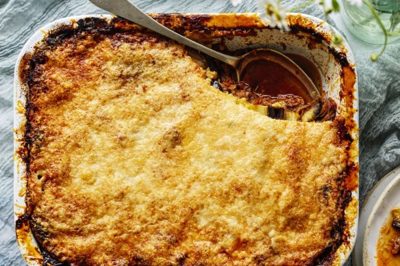 Moussaka with leftover shredded lamb.