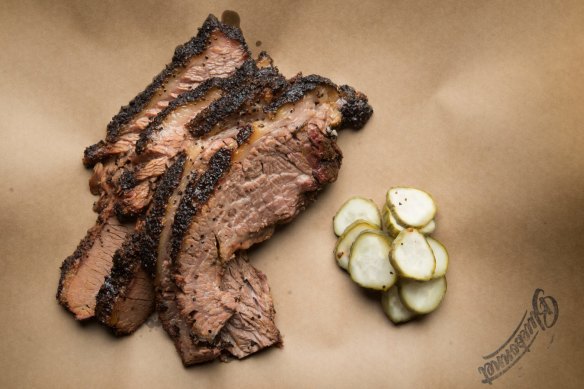 Brisket and pickles.