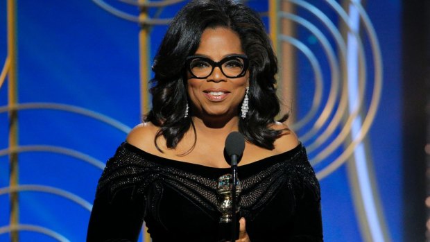 Oprah Winfrey accepting the Cecil B. DeMille Award at the 75th Annual Golden Globe Awards on Sunday.