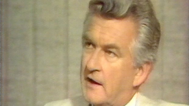 Bob Hawke is interviewed by Richard Carleton during a famous exchange in 1983. 