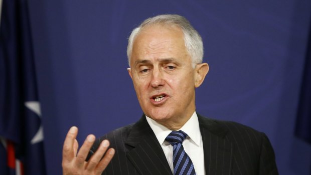 Prime Minister Malcolm Turnbull gestures during a press conference about the Census.