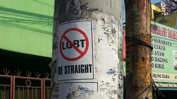 An anti-LGBT pamphlet posted on a street in West Java.