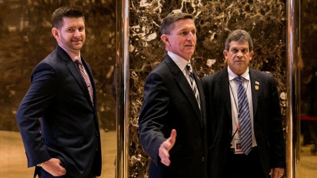 Michael G. Flynn, left, and his father, Lt. Gen. Michael T. Flynn, at Trump Tower. 