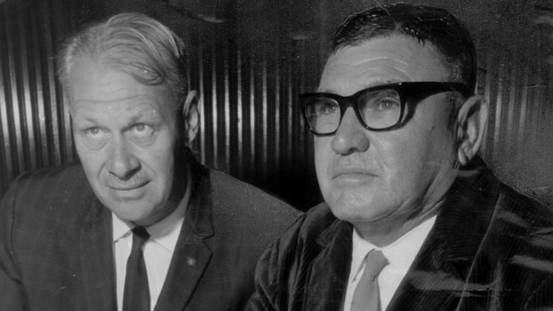 Mining the past: Michael Wright's father, Peter (left), with his business partner Lang Hancock in the 1960s.
