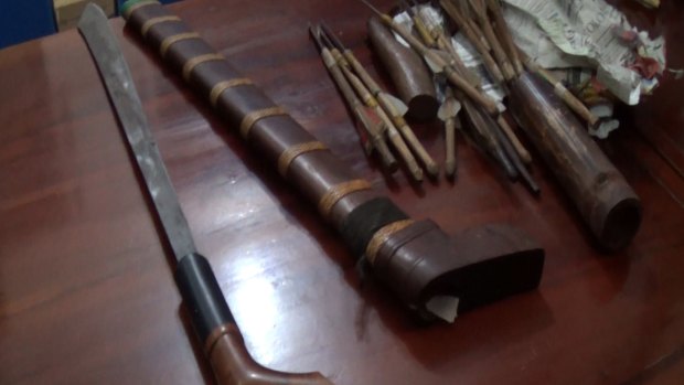 Weapons police allege to have seized from two men in West Sumba. 