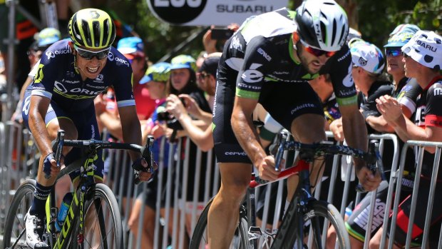 Strong form: Nathan Haas (right) during this year's Tour Down Under.