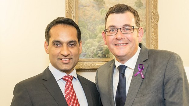 One of the men accused of branch stacking, Jasvinder Sidhu, and Premier Daniel Andrews. 
