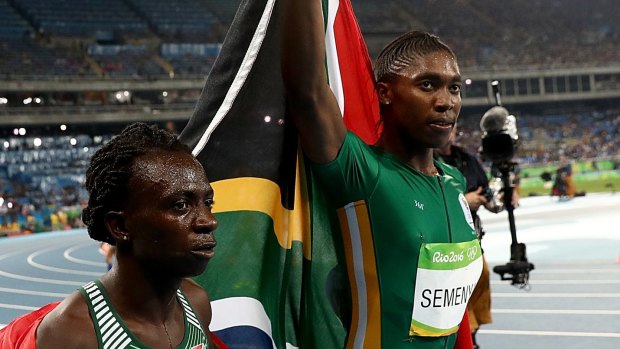 Silver medalist Francine Niyonsaba (left) of Burundi, and gold medalist Caster Semenya of South Africa.