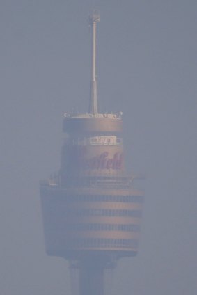 The Sydney Tower is obscured by haze from hazard reduction burns.