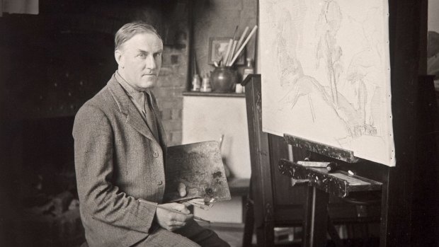Hans Heysen in his studio in 1935. Art Gallery of South Australia.