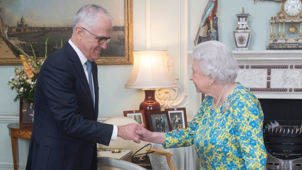 Prime Minister Malcolm Turnbull meets the Queen at Buckingham Palace.