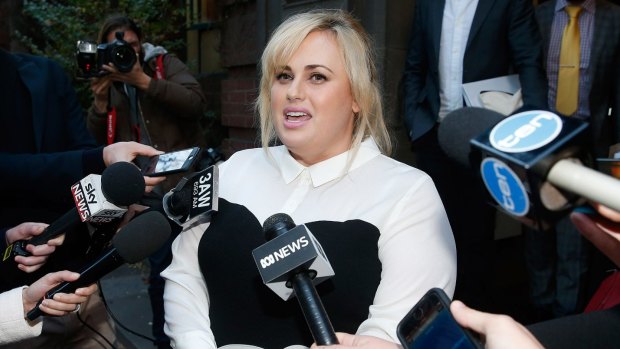 Rebel Wilson talks to the media outside the Supreme Court on Tuesday.