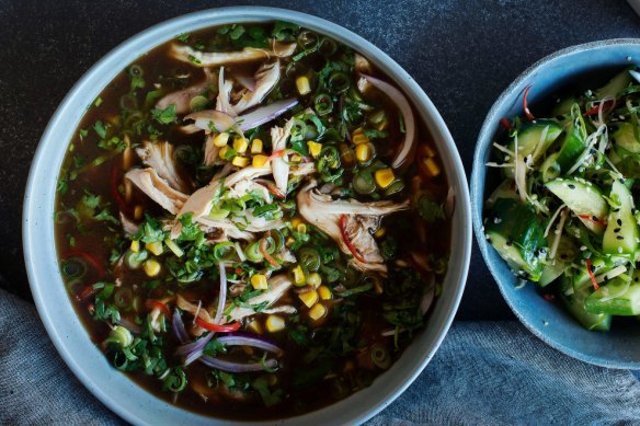 Coconut and lemongrass chicken soup at Three Blue Ducks 