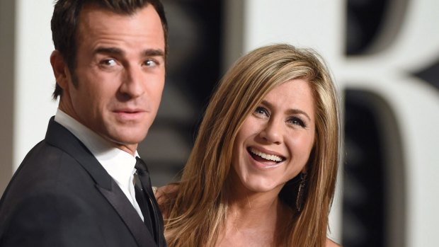 Justin Theroux and Jennifer Aniston arrive at the 2015 Vanity Fair Oscar Party on February 22, 2015 in Beverly Hills, California.