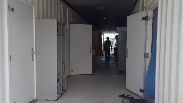 Shipping containers used as accommodation on Manus Island.