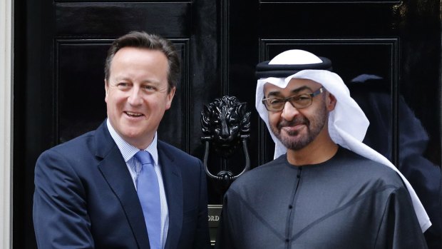 British Prime Minister David Cameron meets Crown Prince Mohammed bin Zayed Al Nahyan of Abu Dhabi at Downing Street in London earlier this month.