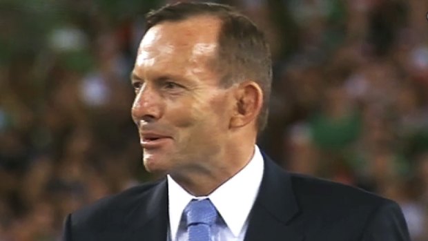 "Footy fans shouldn't be subjected to a politicised grand final": Tony Abbott, pictured at the 2014 NRL grand final.