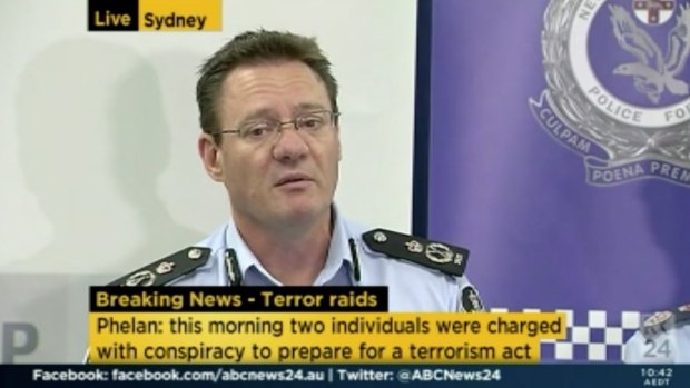Australian Federal Police Deputy Commissioner Michael Phelan during a joint police press conference on the counter-terrorism raids in Sydney on Thursday.